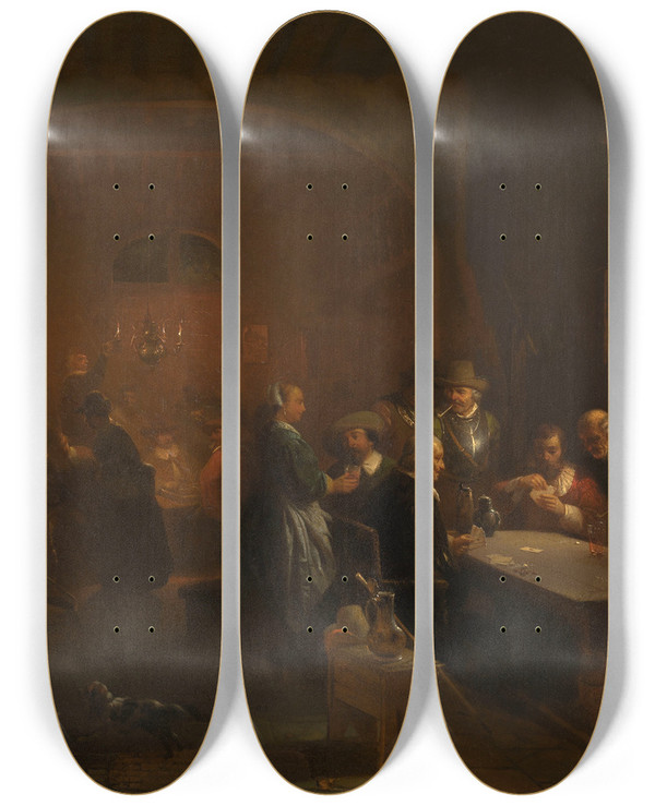 Triptych art skateboard deck of Willem Linnig The Inn by Willem Linnig (1819-1885)