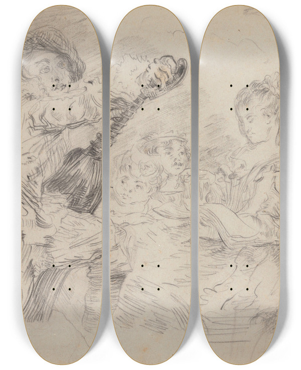 Triptych art skateboard deck of James Ensor Party Making Music by James Ensor (1860-1949)
