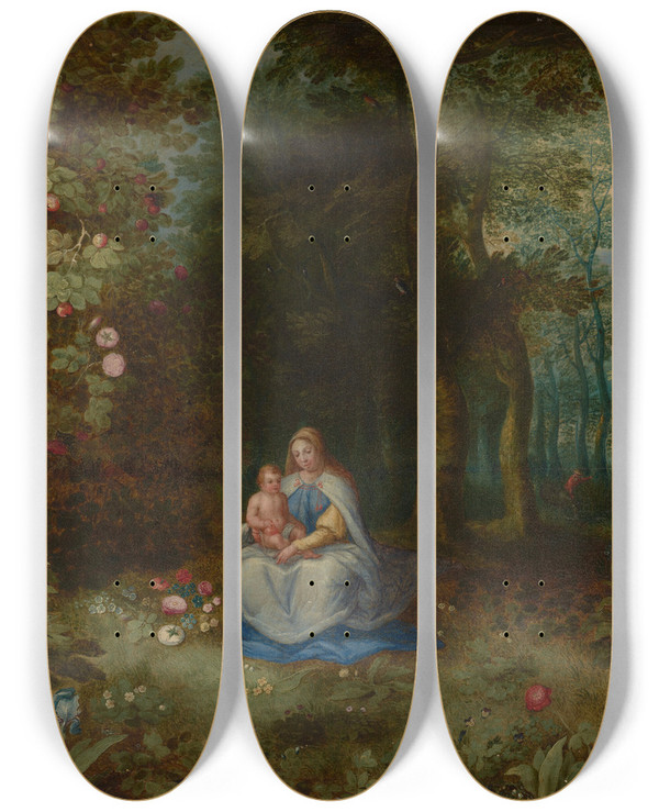 Triptych art skateboard deck of Abraham Govaerts The Virgin And Child In A Wooded Landscape by Abraham Govaerts (1589-1626)