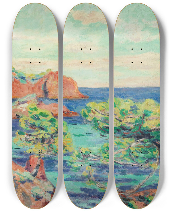 Triptych art skateboard deck of Armand Guillaumin Le Trayas by Armand Guillaumin (1841-1927)