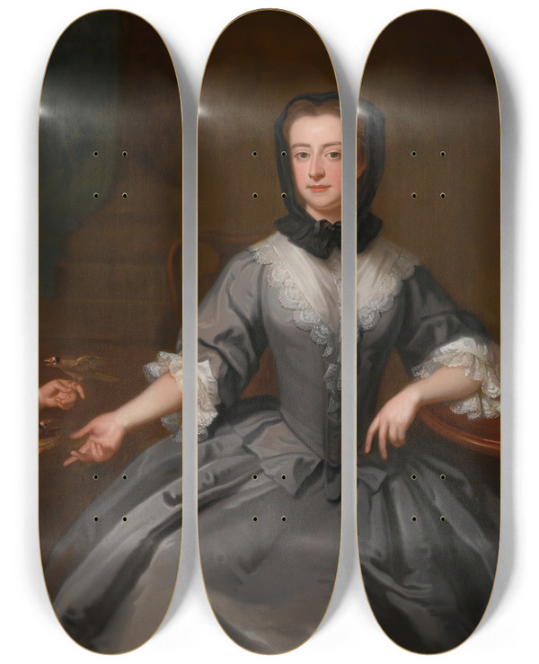 Triptych art skateboard deck of Enoch Seeman Portrait Of Mrs Finchwith Her Son And Daughter by Enoch Seeman (1694-1744)