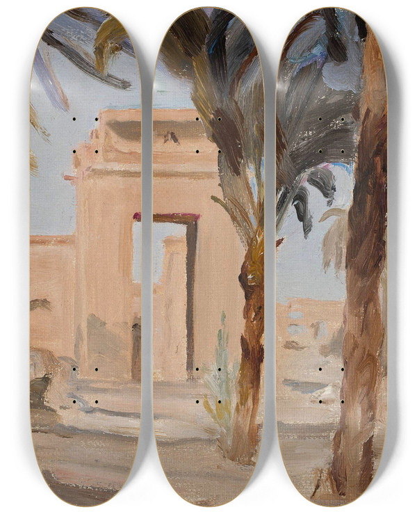 Triptych art skateboard deck of Jan Cigliski Entrance To The Temple In Karnak From The Journey To Egypt by Jan Ciaglinski (1858-1913)