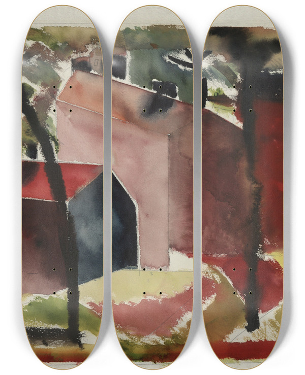 Triptych art skateboard deck of Paul Gaulois Houses by Paul Gaulois (1904-1943)