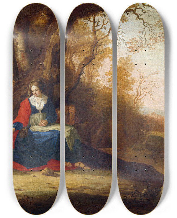 Triptych art skateboard deck of Paulus Van Vianen Ii Rest On The Flight Into Egypt by Paulus van Vianen (II) (1570-1614)