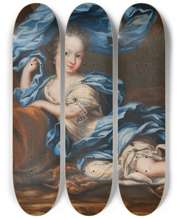Triptych art skateboard deck of Anna Maria Ehrenstrahl Hedvig Sophia Of Sweden 16811708 Swedish Princess And A Duchess Consort Of Holsteingottorp by Anna Maria Ehrenstrahl