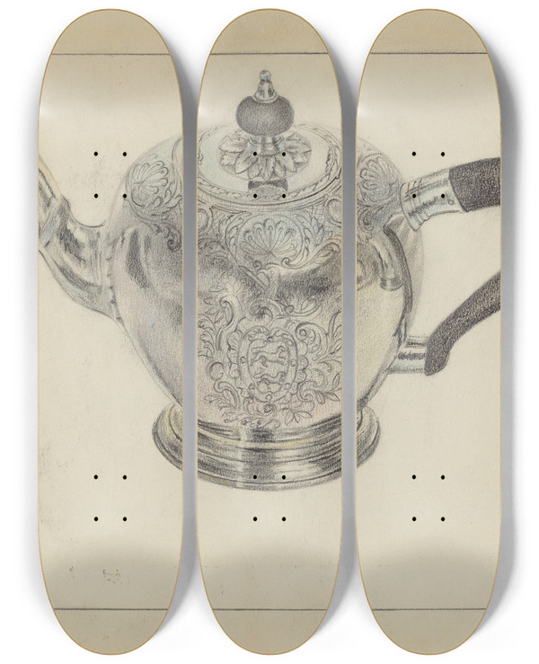 Triptych art skateboard deck of Vincent Carano Silver Teapot_2 by Vincent Carano
