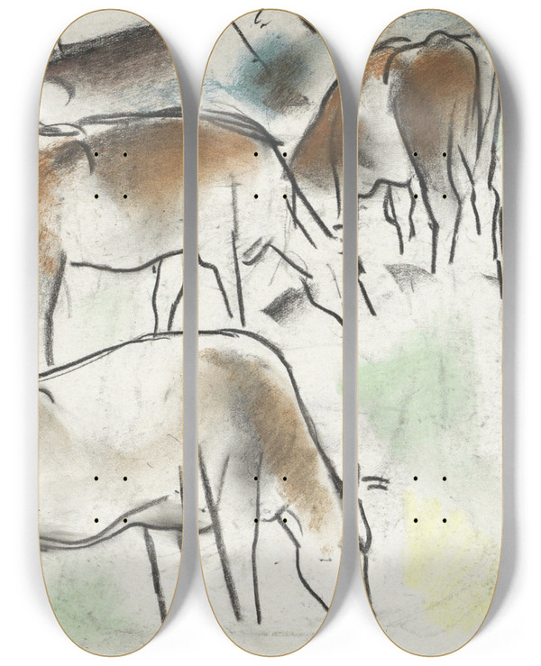 Triptych art skateboard deck of Leo Gestel Enkele Koeien In Een Landschap by Leo Gestel (1881-1941)