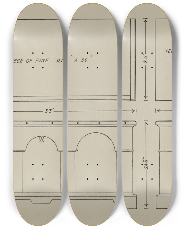 Triptych art skateboard deck of John Dieterich Pa German Dower Chest_1 by John Dieterich