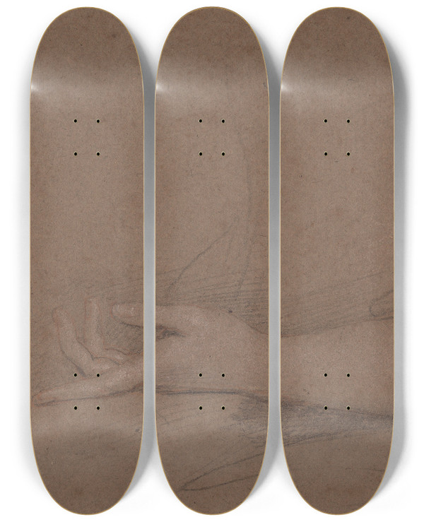 Triptych art skateboard deck of Sir Peter Lely Drawings Of Hands_7 by Sir Peter Lely (1618-1680)