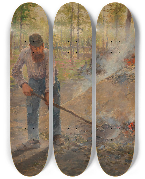 Triptych art skateboard deck of Theodor Von Hrmann Im Wald Von Fontainebleau Khler by Theodor Von Hormann (1840-1895)