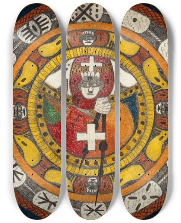 Triptych art skateboard deck of Adolf Wlfli China by Adolf Wolfli (1864-1930)