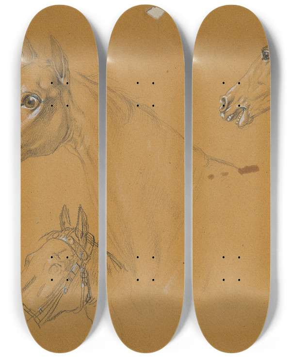 Triptych art skateboard deck of Johann Peter Krafft Pferdestudie Zu Erzherzog Karl Mit Seinem Stab In Der Schlacht Bei Aspern_2 by Johann Peter Krafft (1780-1856)