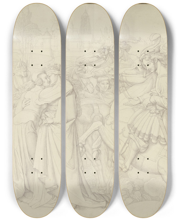 Triptych art skateboard deck of Peter Von Cornelius Untitled by Peter Von Cornelius (1784-1867)