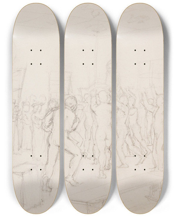 Triptych art skateboard deck of Stanisaw Cercha Szkic Historyczny by Stanislaw Cercha (1867-1919)