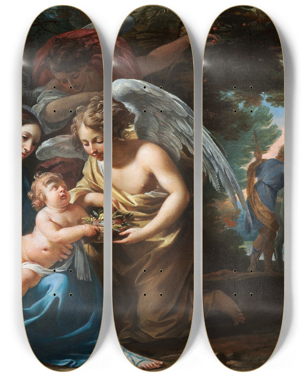Triptych art skateboard deck of Charles Poerson Rest On The Flight Into Egypt_1 by Charles Poerson (1609-1667)