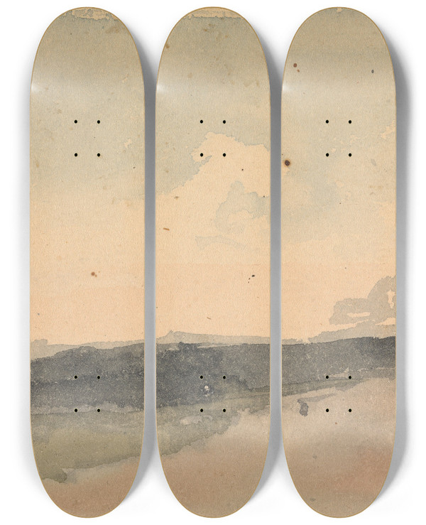 Triptych art skateboard deck of Thomas Sully Hilly Landscape by Thomas Sully (1783-1872)