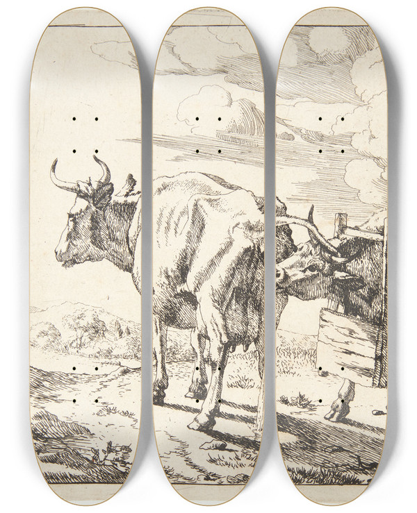 Triptych art skateboard deck of Marcus De Bye To Ker_1 by Marcus de Bye (1638-1688)