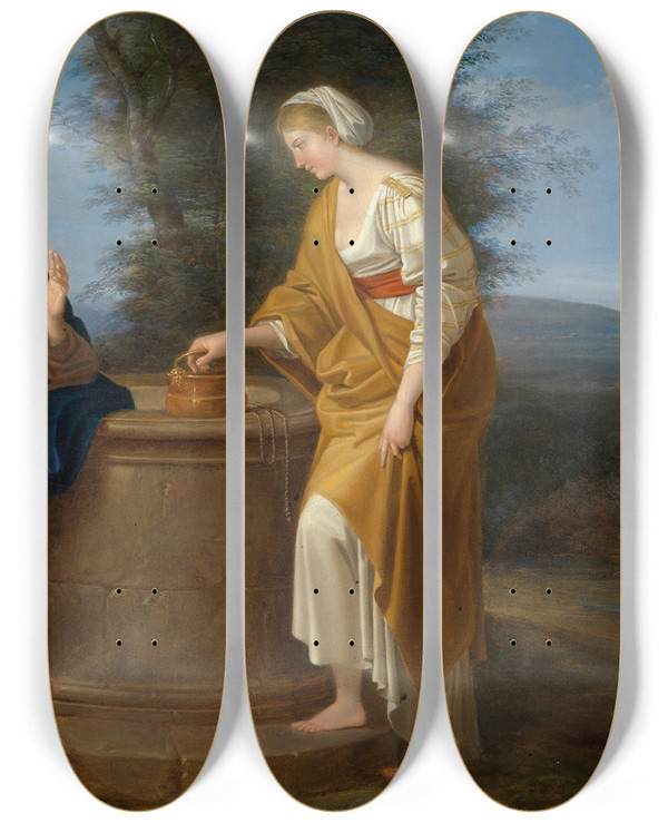 Triptych art skateboard deck of Ferdinand Georg Waldmller Christ And The Samaritan Woman by Ferdinand Georg Waldmuller (1793-1865)