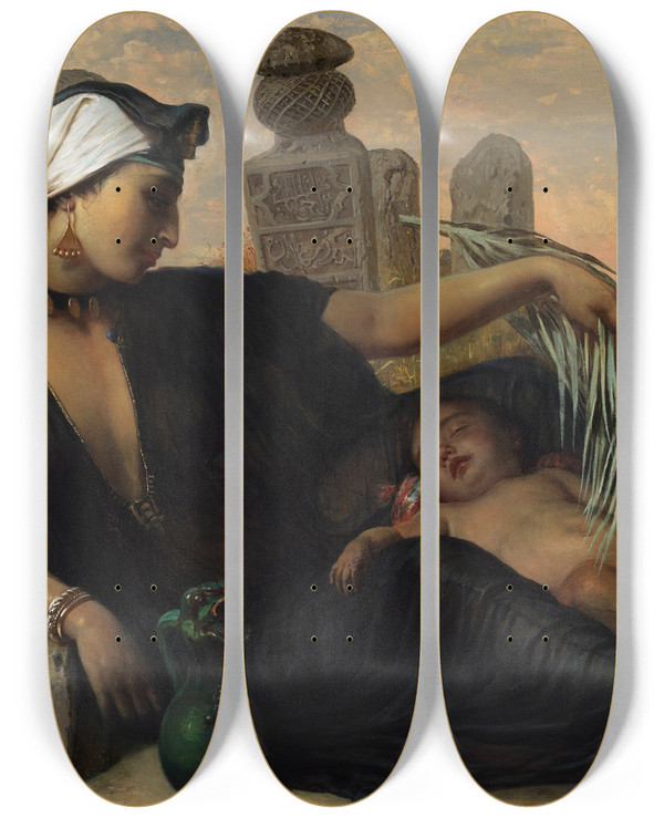 Triptych art skateboard deck of Elisabeth Jerichau Baumann An Egyptian Fellah Woman With Her Baby by Elisabeth Jerichau Baumann (1819-1881)