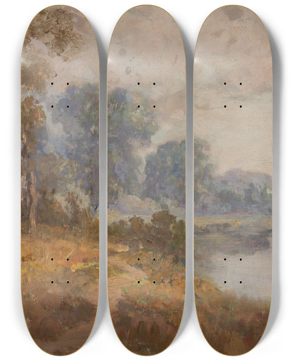 Triptych art skateboard deck of William Franklin Jackson Sacramento River by William Franklin Jackson (1850-1936)