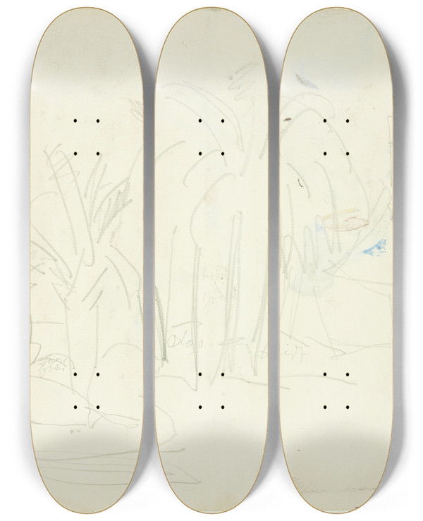 Triptych art skateboard deck of Edvard Weie Landskab Med Palmer Cannes_2 by Edvard Weie (1879-1943)