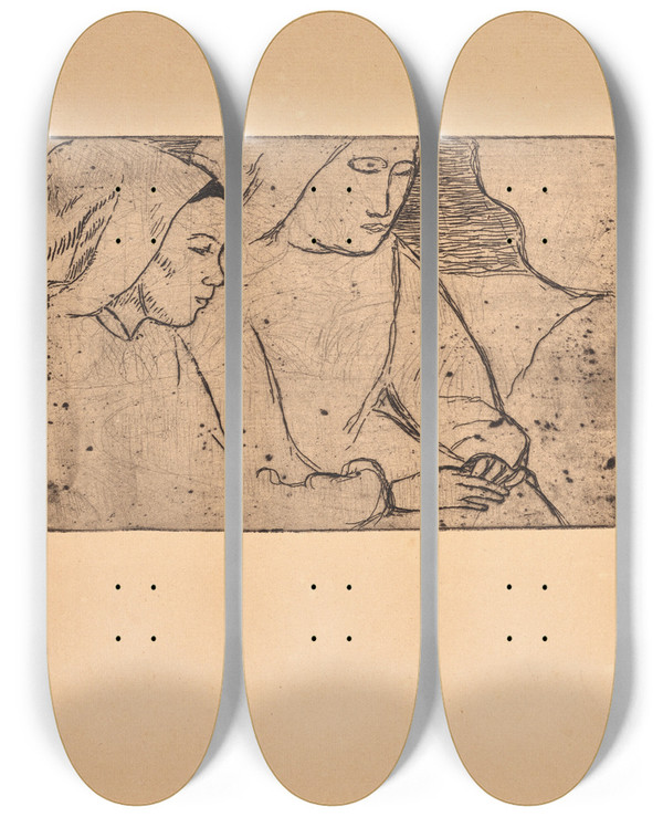 Triptych art skateboard deck of Armand Seguin Profils De Deux Bretonnes Profiles Of Two Breton Women by Armand Seguin (1869-1903)