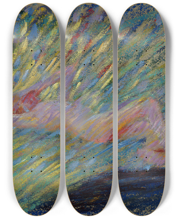 Triptych art skateboard deck of Maria Wiik Nude Lying Female Model by Maria Wiik (1853-1928)