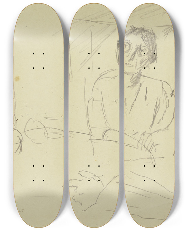 Triptych art skateboard deck of Max Beckmann Frau Und Mann An Rundem Tisch Sitzend by Max Beckmann (1884-1950)