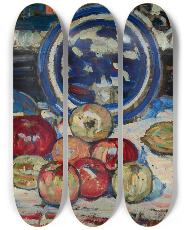 Triptych art skateboard deck of Maurice Prendergast Still Life With Apples by Maurice Prendergast (1858-1924)
