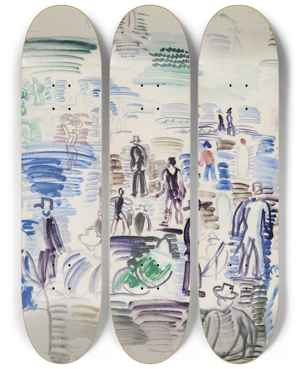 Triptych art skateboard deck of Raoul Dufy Personnages Sur La Plage by Raoul Dufy (1877-1953)