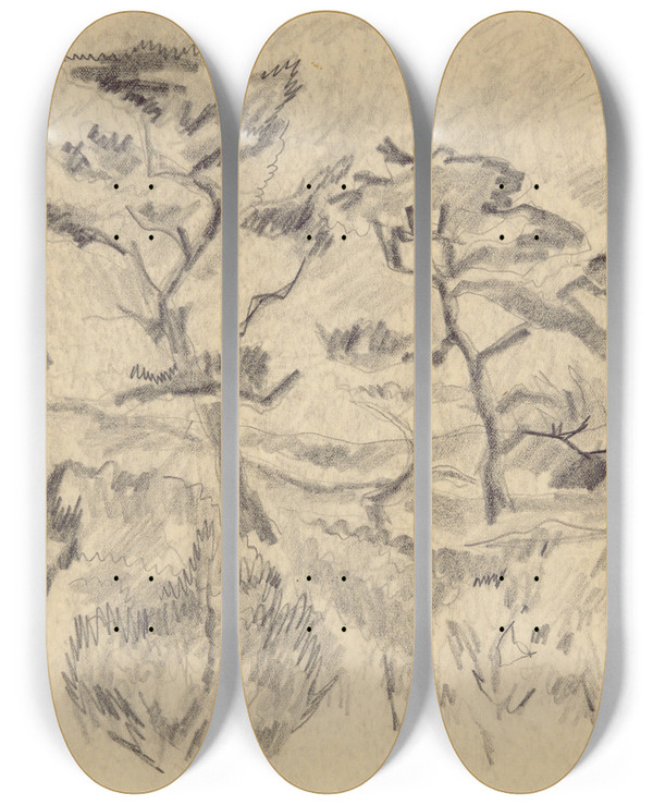 Triptych art skateboard deck of Charles Demuth Landscape Bermuda Orprovincetown_1 by Charles Demuth (1883-1935)