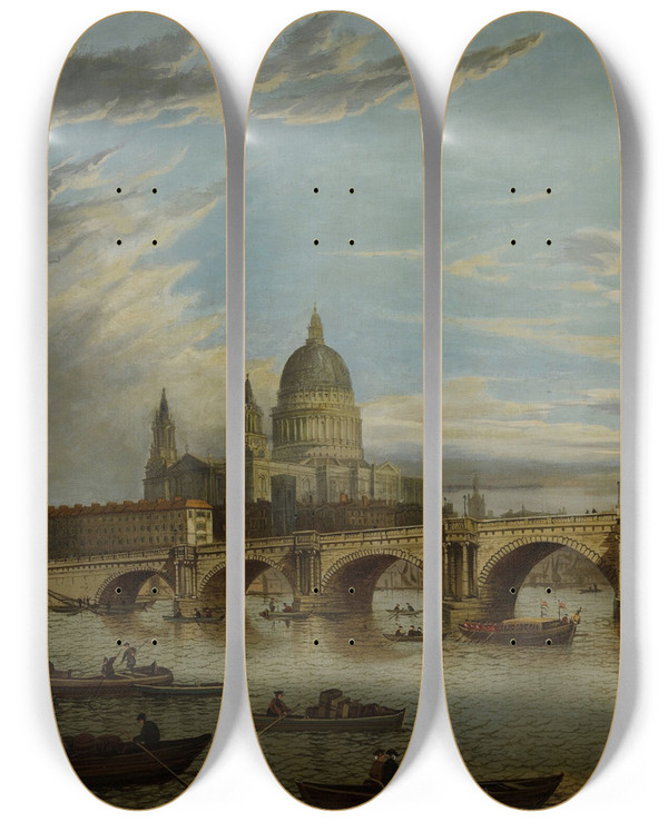 Triptych art skateboard deck of John Paul View Of London Bridge by John Paul