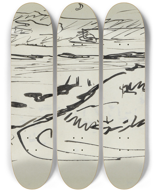 Triptych art skateboard deck of Ernst Ludwig Kirchner Fehmarnkste_2 by Ernst Ludwig Kirchner (1880-1938)