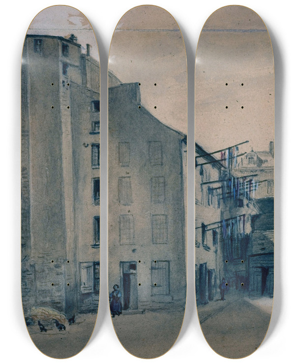 Triptych art skateboard deck of Augustesbastien Bnard Tour Des Plerins Cour Saint Jean De Latran by Auguste-Sbastien Bnard (1810-1873)
