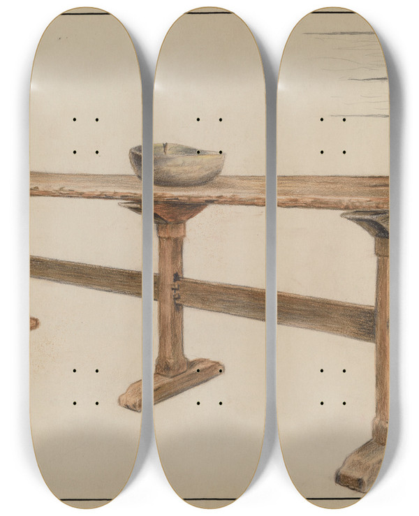 Triptych art skateboard deck of Fletcher Hanks Trestle Table by Fletcher Hanks
