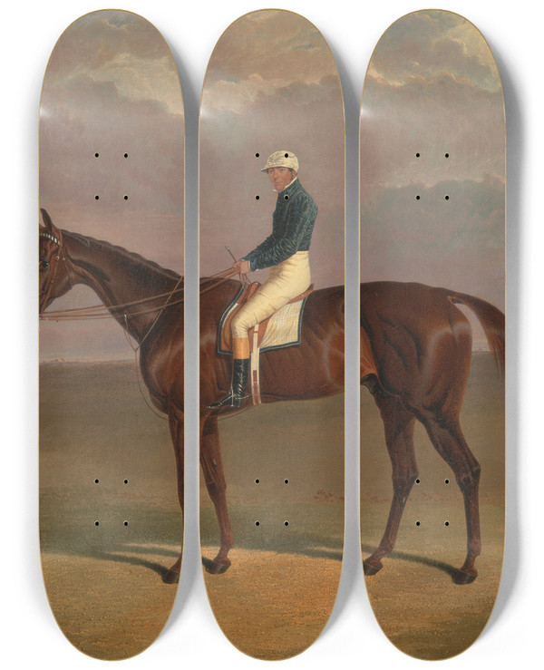 Triptych art skateboard deck of John Frederick Herring Snr Margrave With James Robinson Up by John Frederick Herring Snr (1795-1865)