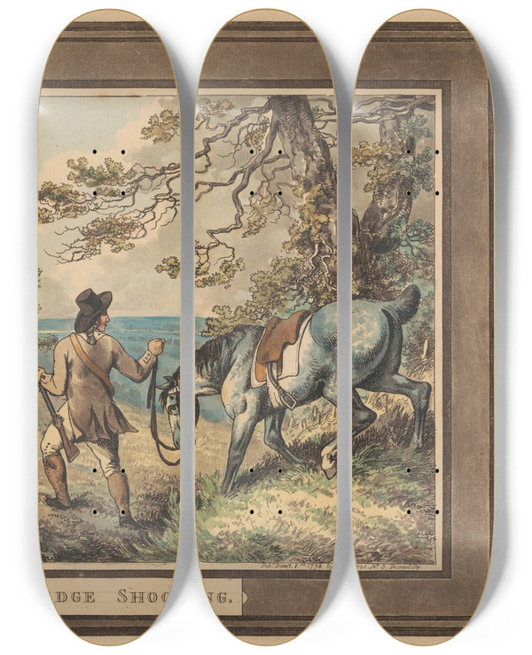 Triptych art skateboard deck of Samuel Howitt Partridge Shooting_2 by Samuel Howitt (1756-1822)
