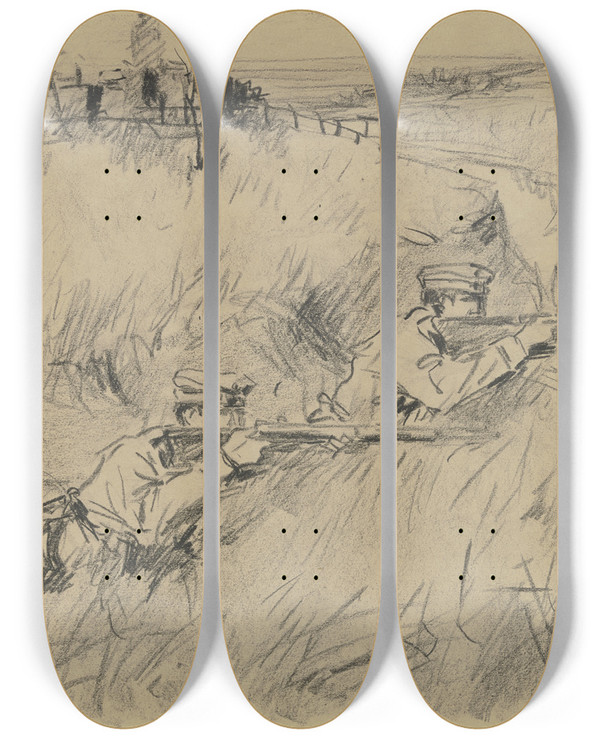 Triptych art skateboard deck of Reinhard Pfaehler Von Othegraven Soldaten In Vorderster Stellung In Russischpolen by Reinhard Pfaehler Von Othegraven
