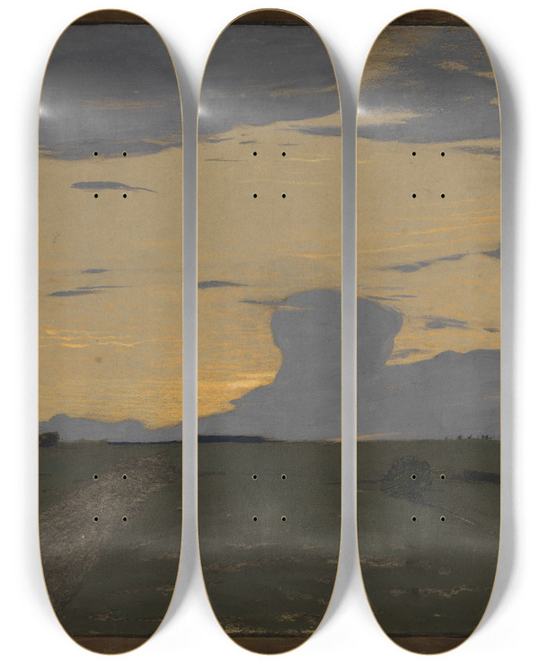 Triptych art skateboard deck of Gustav Kampmann Abendwolken by Gustav Kampmann (1859-1917)