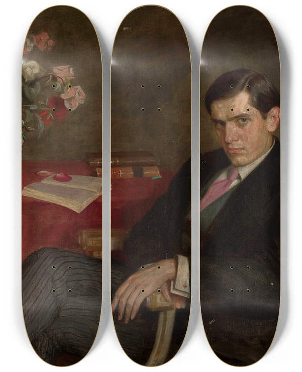 Triptych art skateboard deck of Kazimierz Mordasewicz Portrait Of Bolesaw Malinowski by Kazimierz Mordasewicz (1859-1923)
