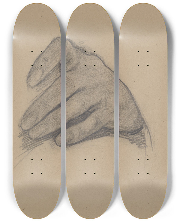 Triptych art skateboard deck of Jzef Simmler Study Of The Left Hand Of Wadysaw Jagieo For The Painting Queen Jadwigas Oath by Jozef Simmler (1823-1868)