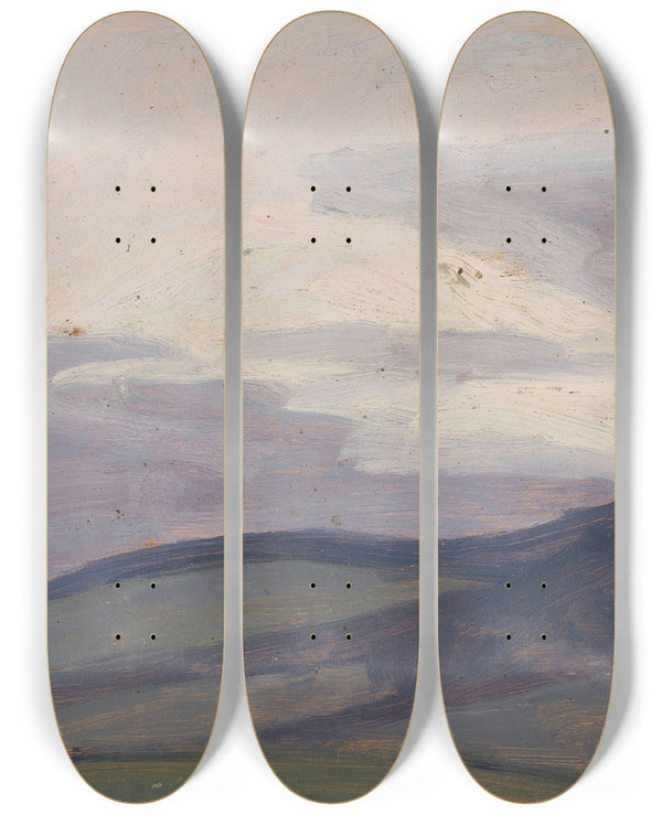 Triptych art skateboard deck of Jan Rembowski Submontane Landscape by Jan Rembowski (1879-1923)