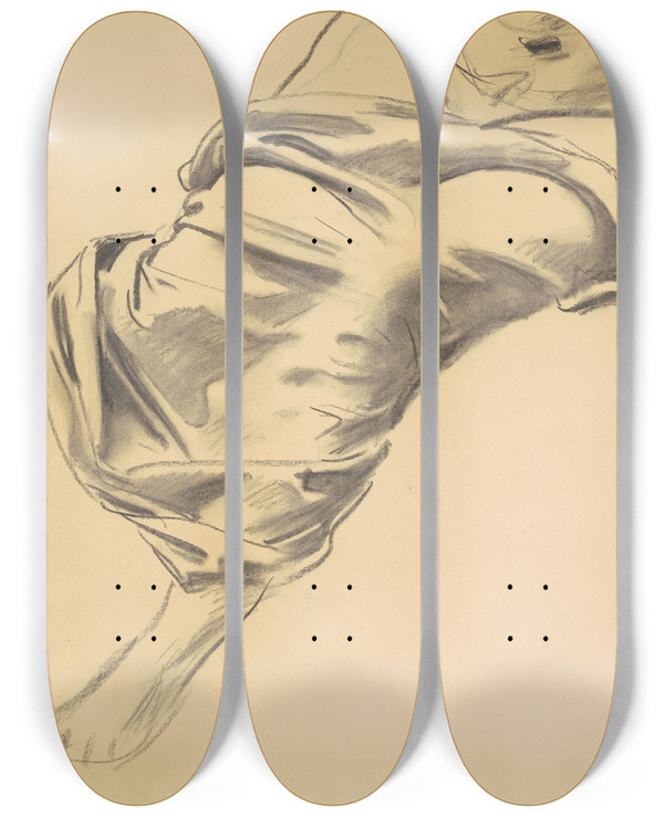 Triptych art skateboard deck of John Singer Sargent Study Of A Draped Figure by John Singer Sargent (1856-1925)