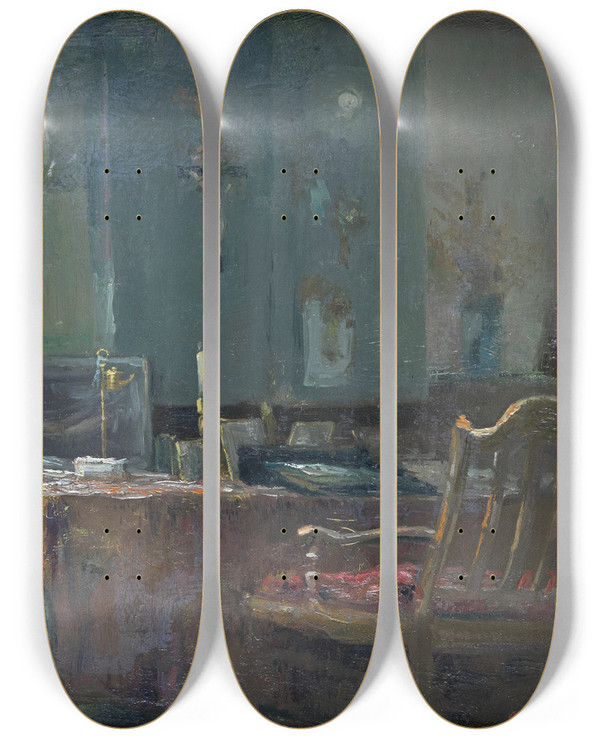 Triptych art skateboard deck of Marthe Massin  Het Atelier Van Marthe Verhaeren In De Rue Potagre by Marthe Massin (1860-1931)