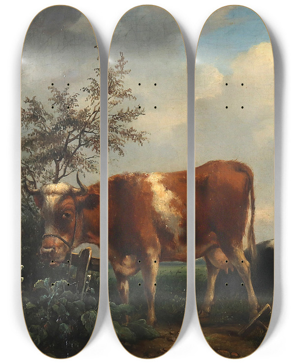 Triptych art skateboard deck of Dirk Van Lokhorst Khe Auf Der Weide by Dirk Van Lokhorst (1848-1894)