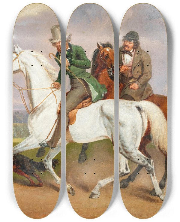 Triptych art skateboard deck of Josef Ziegler Riding Out With Dog by Josef Ziegler (1785-1852)