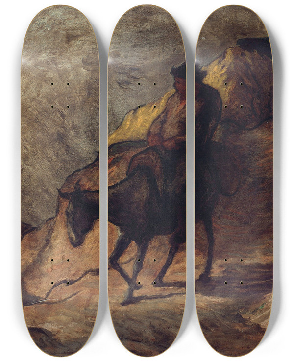 Triptych art skateboard deck of Honor Daumier Don Quichotte Et Sancho Pansa by Honore Daumier (1808-1879)