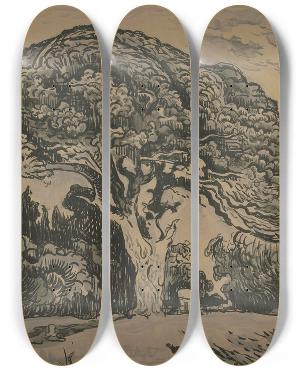 Triptych art skateboard deck of Paul Signac Le Pin Bertaud by Paul Signac (1863-1935)
