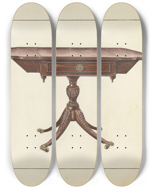 Triptych art skateboard deck of John Garay Table by John Garay