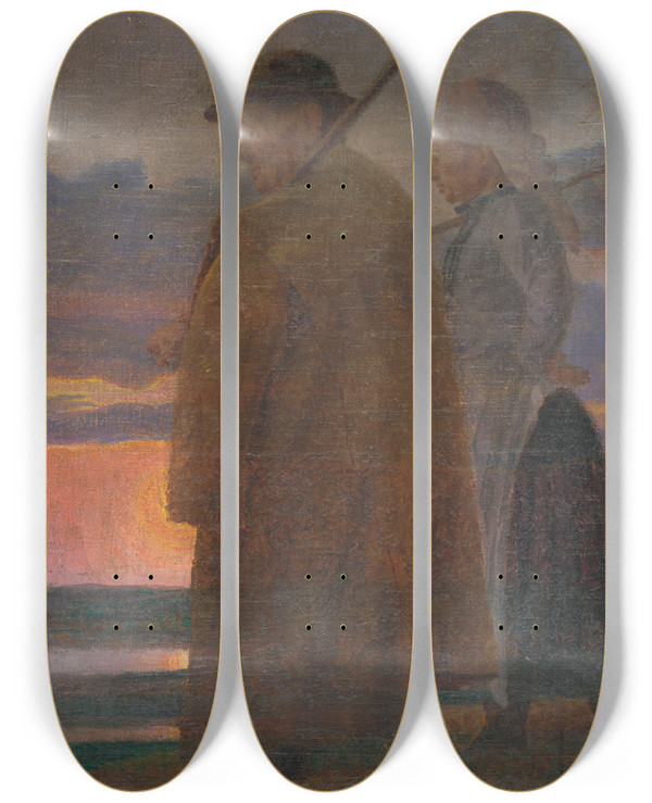 Triptych art skateboard deck of Ivan Abota Returning From Work by Ivan Zabota